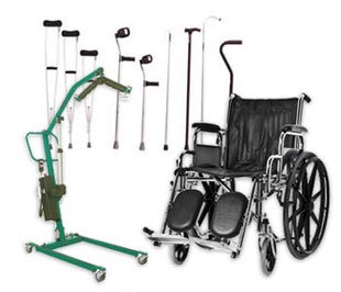Silla de ruedas, muletas, bastones y grúa de transferencia